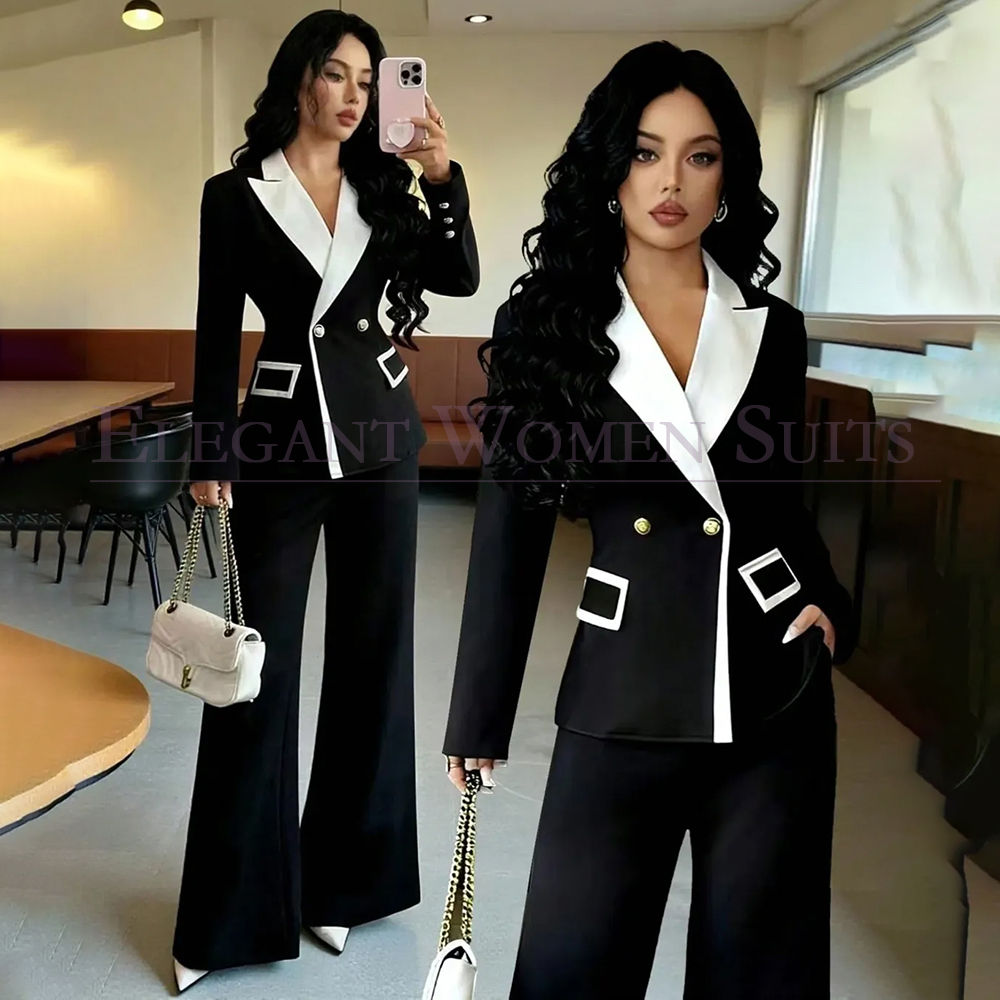 Womens Blazer - 럭셔리 블랙 여성 정장 2피스 자켓