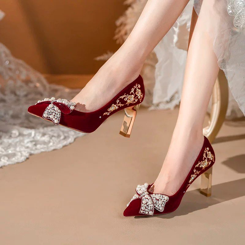 Pump Heel Block - 자수 블록 힐 싱글 슈즈 여성용