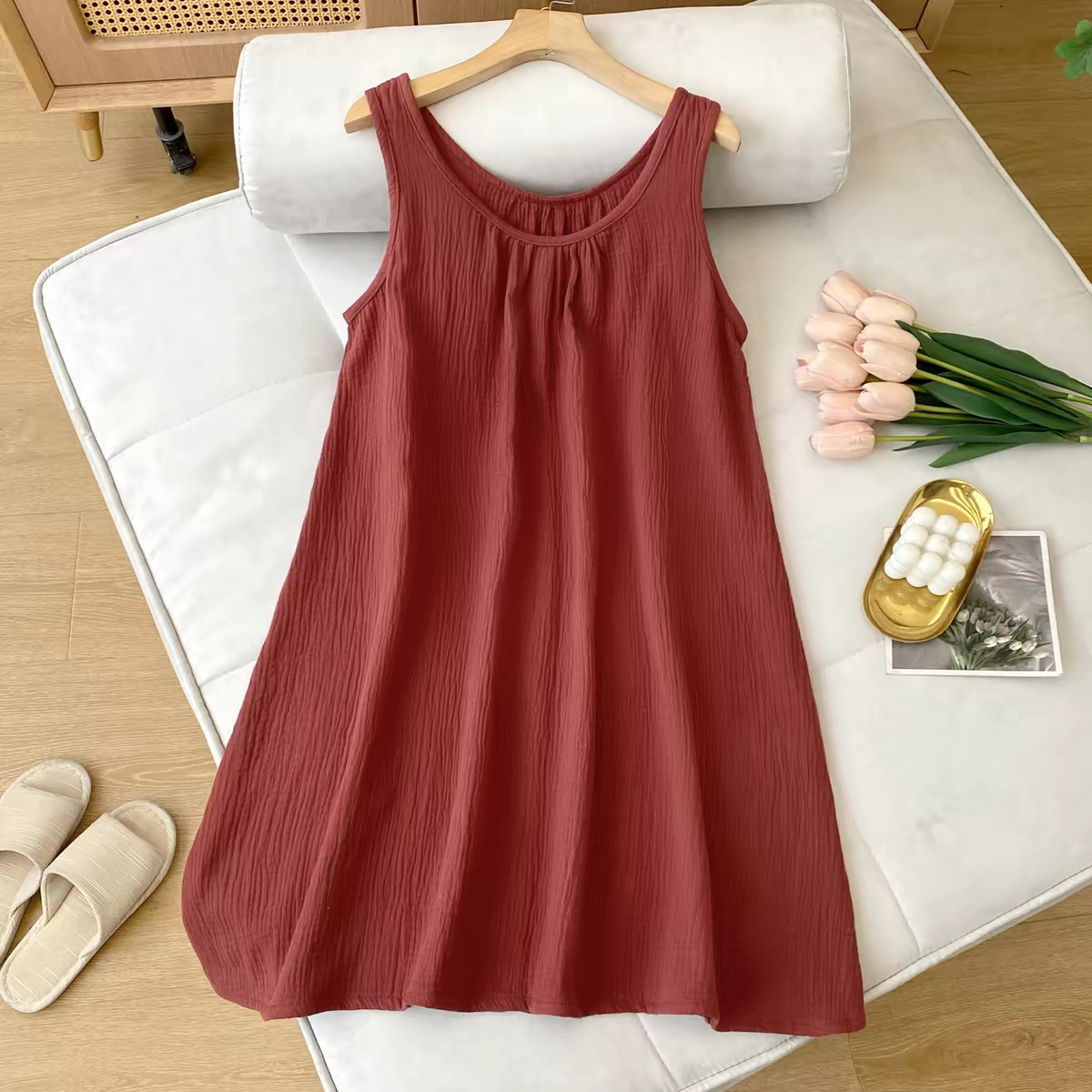 여름 캐주얼 여성 민소매 탱크 드레스 100% 코튼 거 - Midi Dress 리뷰 및 가격