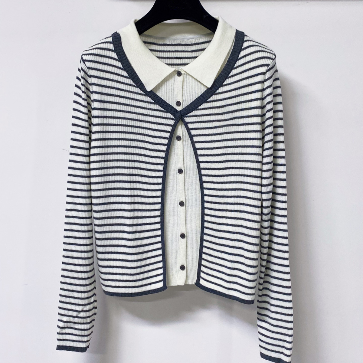 고품질 여성 폴로 칼라 스트라이프 니트 긴팔 탑 페이크 - Silk Blouse 리뷰 및 가격