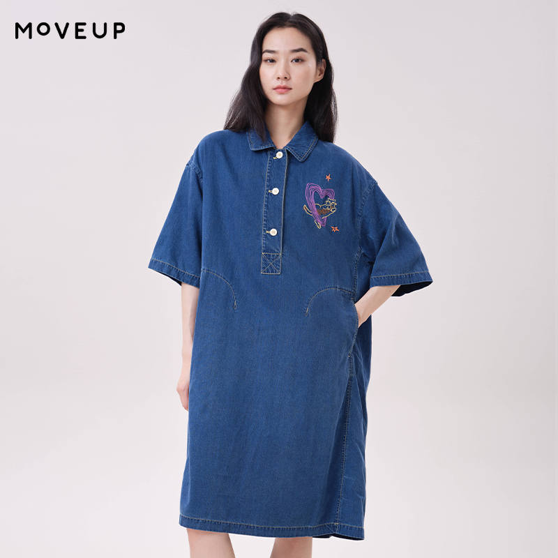 MOVEUP 리오셀 데님 드레스 폴로 칼라 하트 고양이 - Midi Dress 리뷰 및 가격