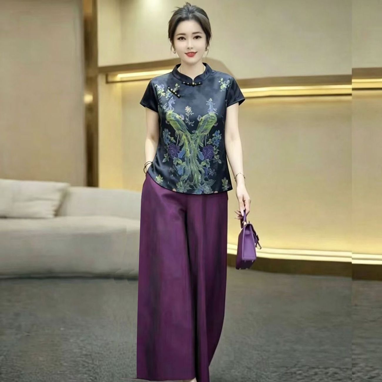 실크 소재의 여름용 여성용 셔츠와 프린트 팬츠로 구성된 - Silk Blouse 리뷰 및 가격