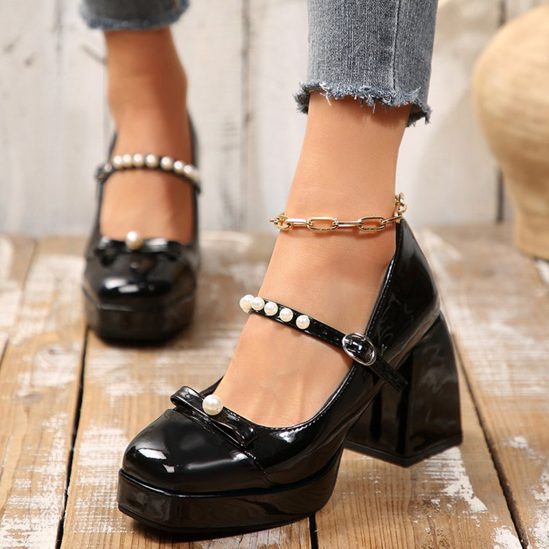 명품 블록 힐 메리 제인 싱글 슈즈 패션 라운드 토 얕 - Pump Heel Block 리뷰 및 가격