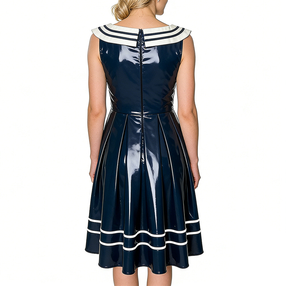 여성용 빈티지 세일러 드레스, 광택 가죽 PVC 민소매 - Midi Dress 리뷰 및 가격