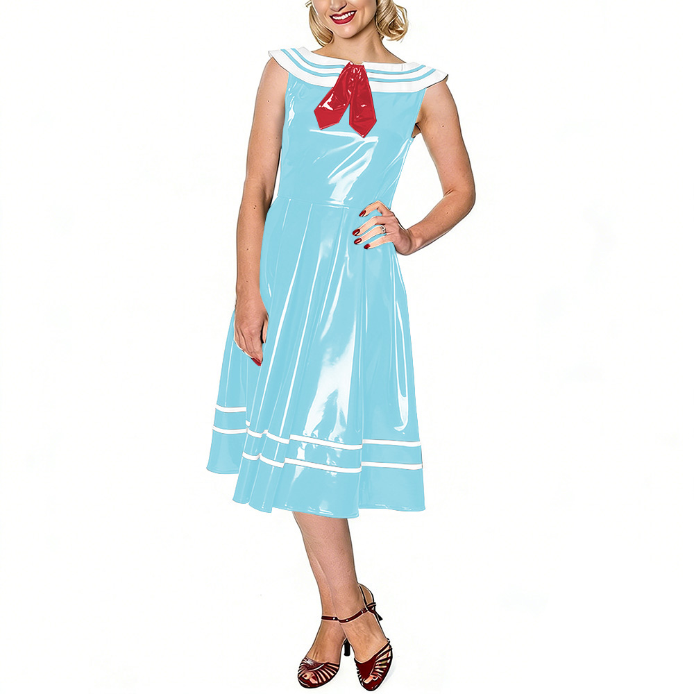 여성용 빈티지 세일러 드레스, 광택 가죽 PVC 민소매 - Midi Dress 리뷰 및 가격