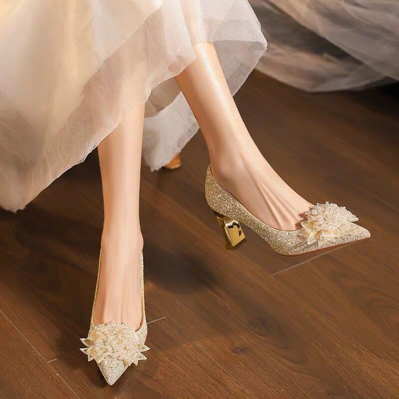 라인스톤 플라워 블록 힐 싱글 슈즈 패션 포인티드 토  - Pump Heel Block 리뷰 및 가격